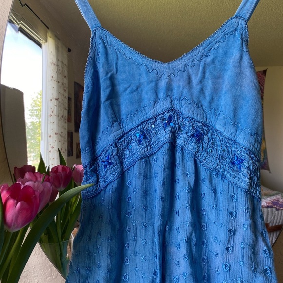 90s boho sequin blue sundress size small - Picture 2 of 3